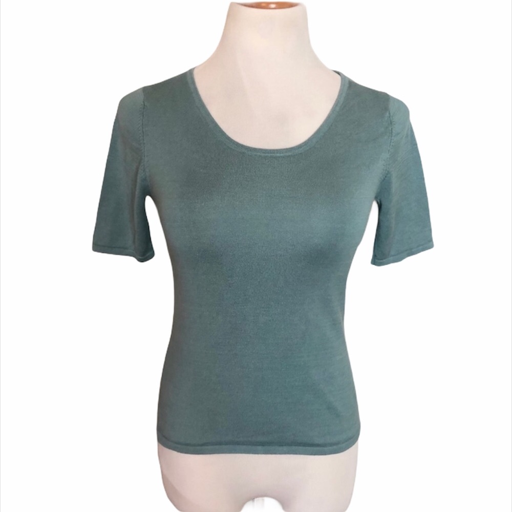 100% Silk Blue Short Sleeve Blouse/Shirt